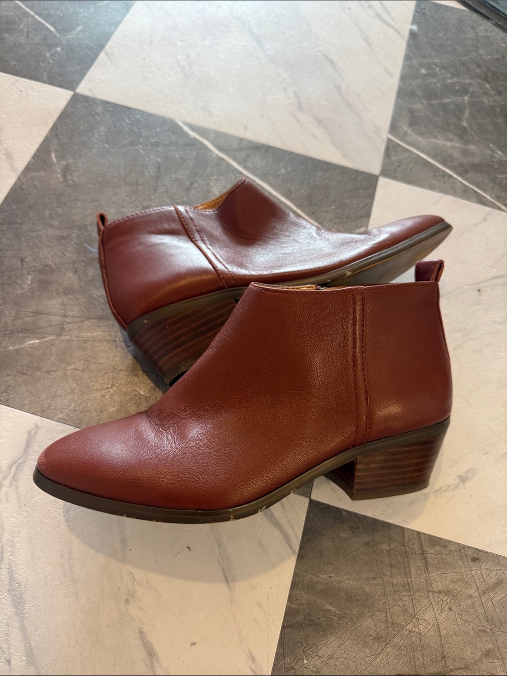 J. Crew Women's 100% leather Burgundy Ankle Boots - Sleek Low Heel